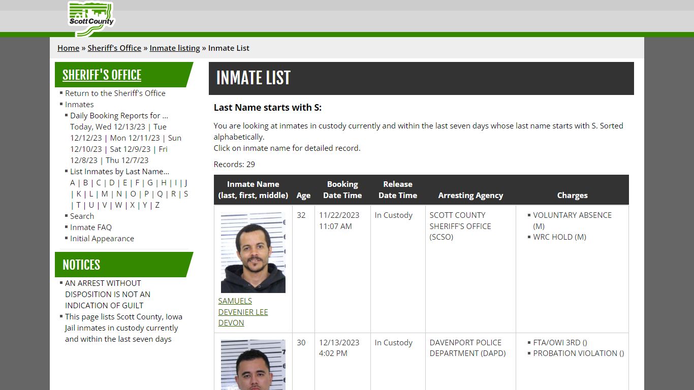 Inmate List - scottcountyiowa.org